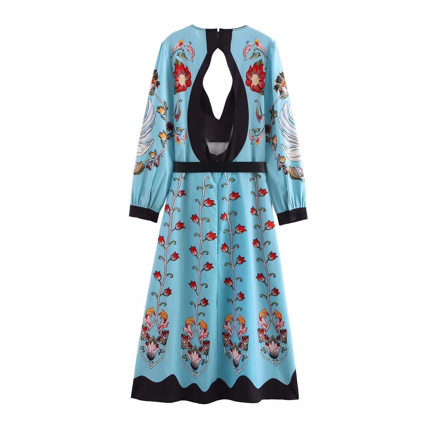 V-neck Backless Belted A-Line Midi Dress | Romantic Dreamy Dress for Lovers & Soulmates | Same Anthem