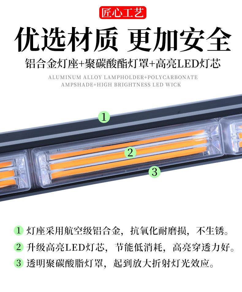 Construction vehicle roof warning light, strong magnetic strobe light, truck and tow truck flashing light, patrol vehicle strobe light bar