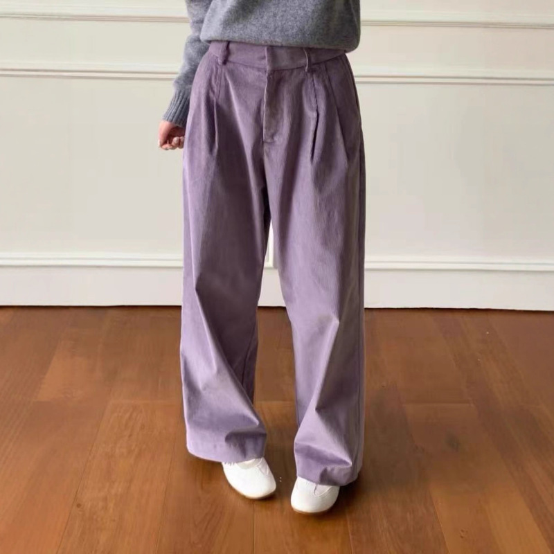 2025 Autumn and Winter New Lavender Purple French Lazy Style Relaxed Straight Casual Pants High Waist Corduroy Pants for Women 2025 Autumn and Winter New Lavender Purple French Lazy Style Relaxed Straight Casual Pants High Waist Corduroy Pants for Women