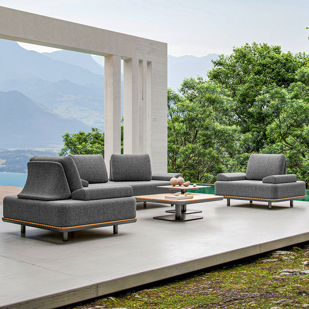 Sofá de teca al aire libre patio balcón terraza impermeable protección solar mobiliario de ocio combinación villa jardín sofá de madera maciza image 3