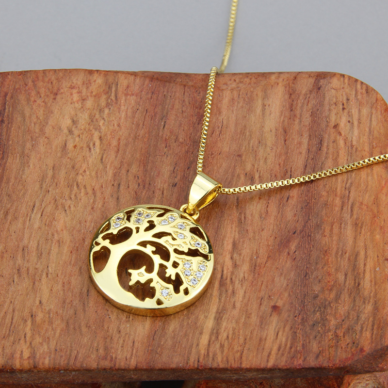 fashion simple tree inlaid zirconium copper pendant necklacepicture4