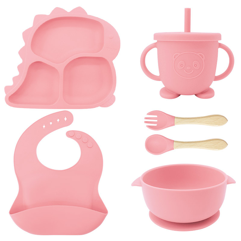 Baby Products Factory Vajilla para bebés Juego de vajilla de silicona para recién nacidos Juego de vajilla para niños de dibujos animados Juego de complementos alimenticios