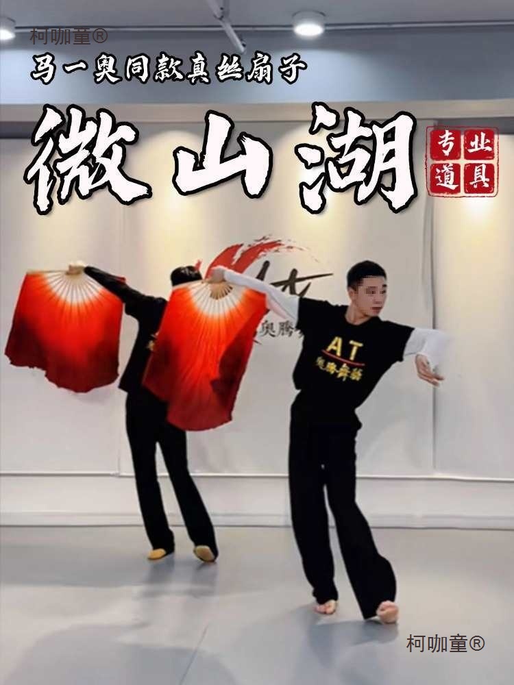 大扇子舞蹈扇酒红舞蹈扇长飘跳舞道具微山湖万疆演出麦太保
