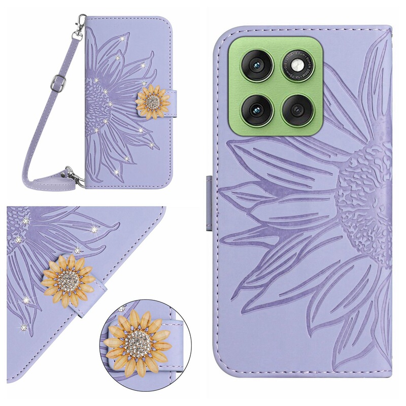 Suitable for Honor 400 Lite 5g Mobile Phone Leather Case with Skin-Feel Sunflower Card X8C with Diamond Diagonal Lanyard Wallet