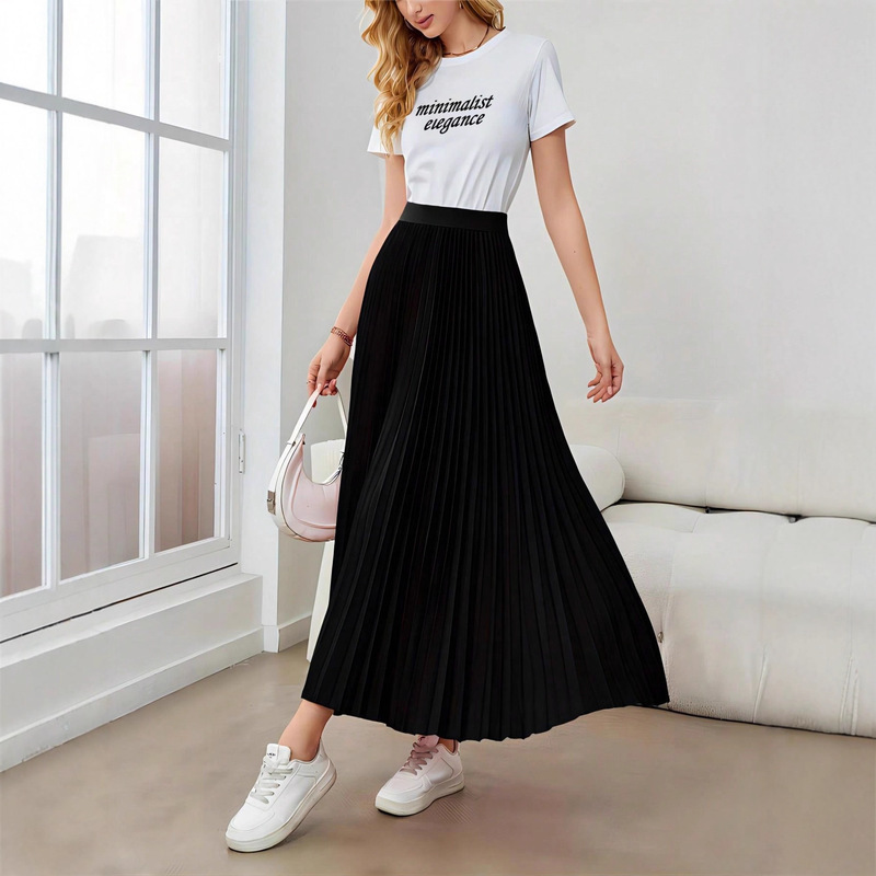 2025 New Cross-Border European and American Amazon Women's Clothing Draped Long Skirt Casual A-Line Flared Skirt Pleated Skirt