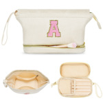 亚马逊热销双层字母化妆包防水大容量收纳包灯芯绒纯色化妆袋现货