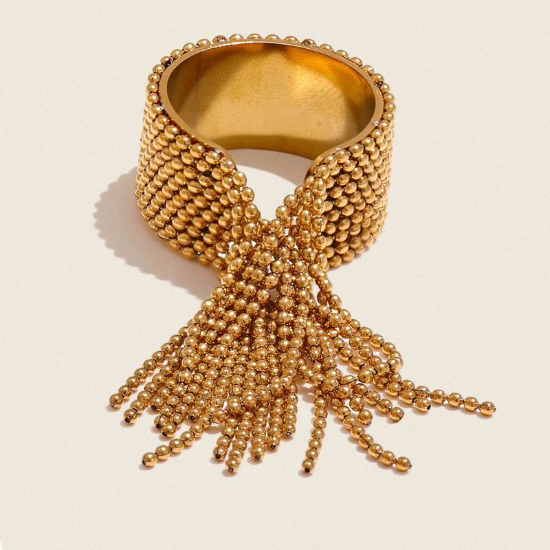 Xia Ling European and American Style Fine Steel Bead Tassel Wide Open Adjustable Ring 18K Gold Plated Women's Titanium Steel Jewelry Wholesale Xia Ling European and American Style Fine Steel Bead Tassel Wide Open Adjustable Ring 18K Gold Plated Women's Titanium Steel Jewelry Wholesale