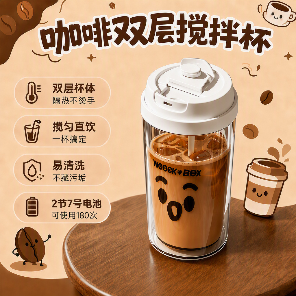 Double-Layer Electric Mixing Cup, Food-Grade Coffee Automatic Mixing Cup, Direct Drinking Protein Powder Milk Powder Portable Shaker Cup
