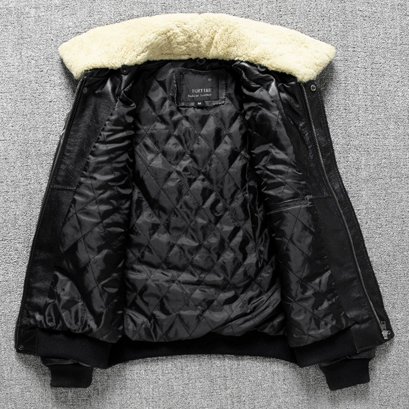 Leather jacket, cowhide, genuine leather, with embroidery, increased thickness, plus size