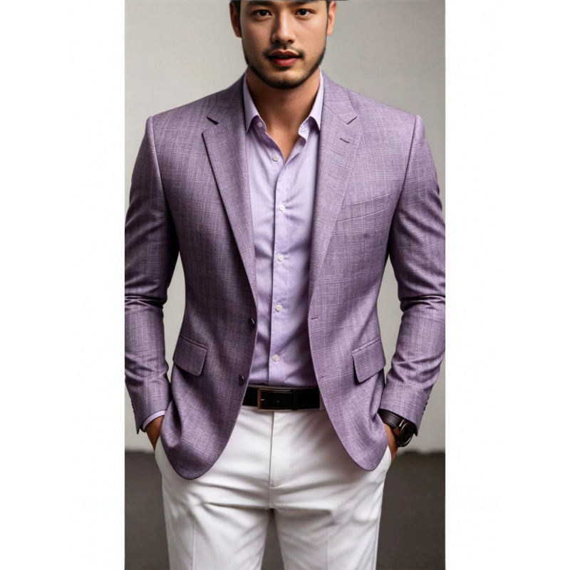 Foreign Trade Cross-Border 3D Printed Men's Slim-Fit Fashion Casual Suit, Solid Color Classic Versatile Style, Thin Version for Spring and Autumn