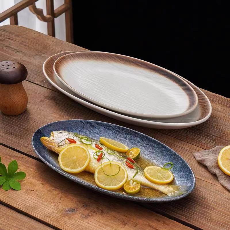 High-grade Sense Light Oval Plate Household Japanese-style Dinner Plate Commercial Special for Steamed Fish High-value Large Oval
