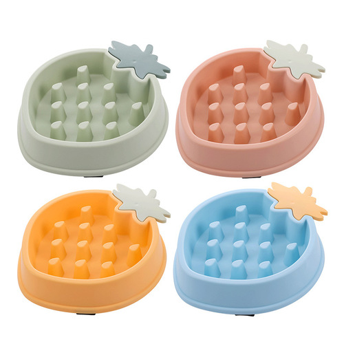 New anti-choking slow food bowl strawberry dog ​​bowl small and medium-sized dog feeder basin dog food anti-knock over pet supplies