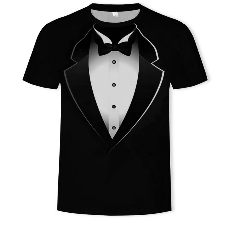 Camiseta tridimensional 3D europea y americana impresión digital manga corta traje falso de comercio exterior de dos piezas camiseta de punto divertida creativa de manga corta