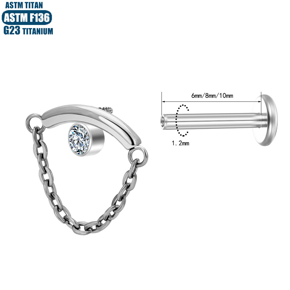 Silver pointed spike labret stud material detail