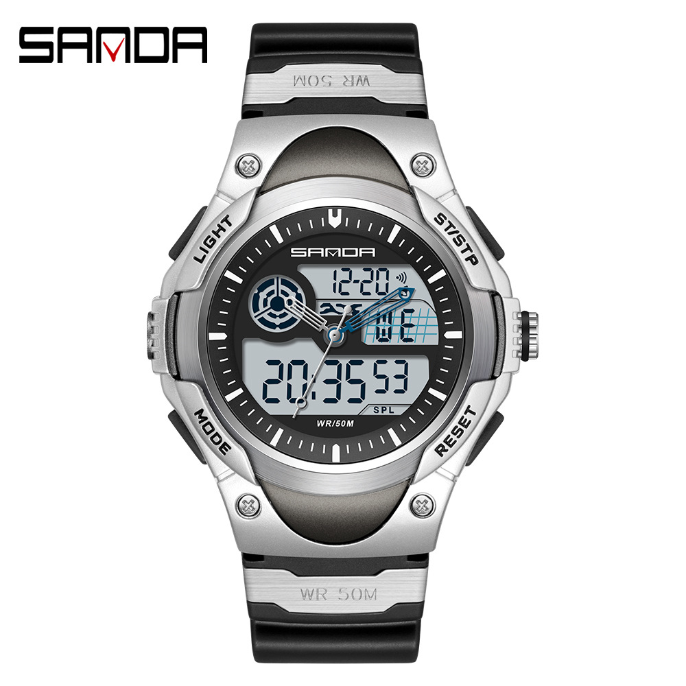 SANDA 3117 nuevo multifuncional de moda de doble movimiento de calendario semana reloj despertador de ocio reloj deportivo