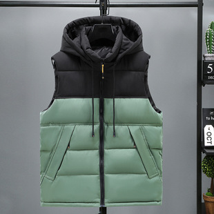 Autumn and Winter Large Size Men's Cotton Vest Men's Live Hat Cotton Vest Color Matching Casual down Cotton Waistcoat Printed Loug