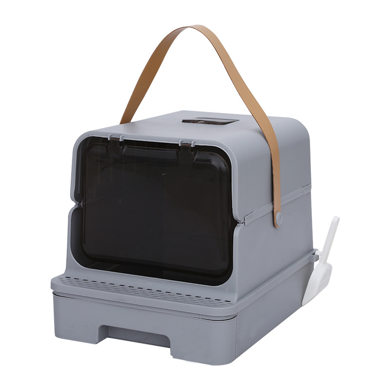 La caja de arena para gatos está completamente cerrada, tipo cajón de gran tamaño, a prueba de salpicaduras externas, cerca súper alta, inodoro para gatos gigante, lavabo de arena, desodorante