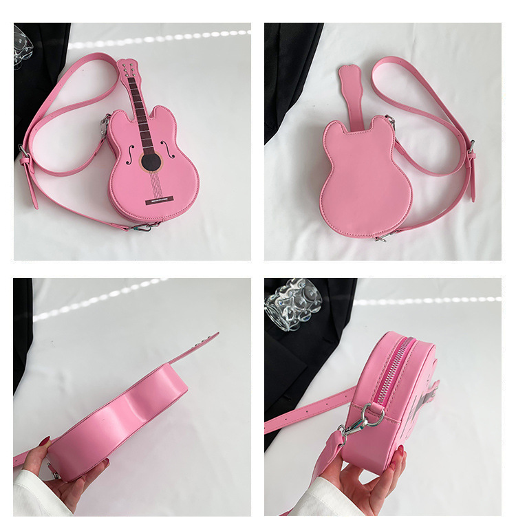 396g Weight Polyester Lining Material Zipper Closure Type Single Shoulder Strap Strap Type Shoulder Bag Bags Type Street, Shopping Occasion Pu Leather Material Guitar Pattern All Seasons Season Women's Gender Streetwear Style Oval Shape Small Size Women's Small Pu Leather Guitar Streetwear Oval Zipper Shoulder Bag 1