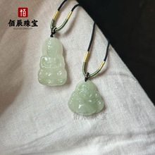 新疆天山翠玉石佛公吊坠大肚佛挂件飘花弥勒佛项链项饰金丝玉玉佩