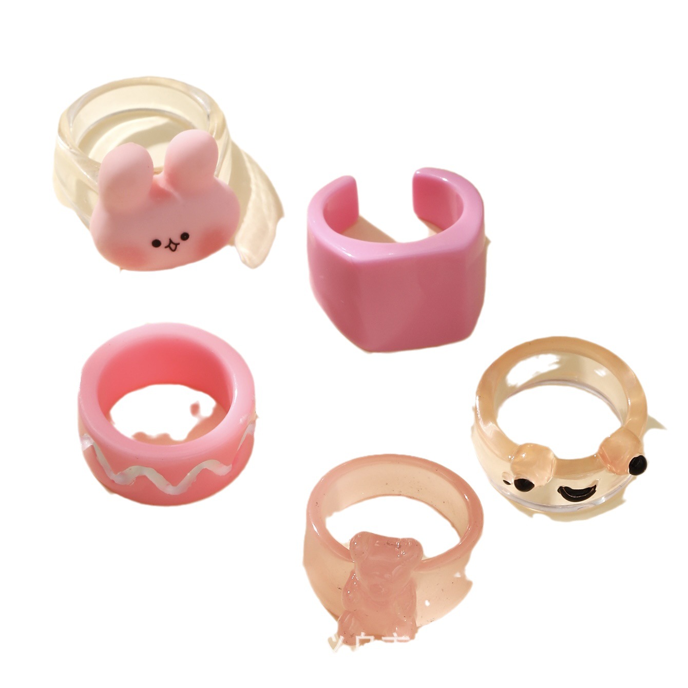 Amazon transfronterizo nuevo Rosa tridimensional conejo Rana resina diversión personalidad hip hop anillo conjunto traje