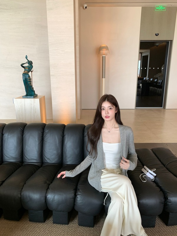 alex stevens慵懒风针织开衫女秋季外套薄款中长款外搭羊毛衫上衣|undefined