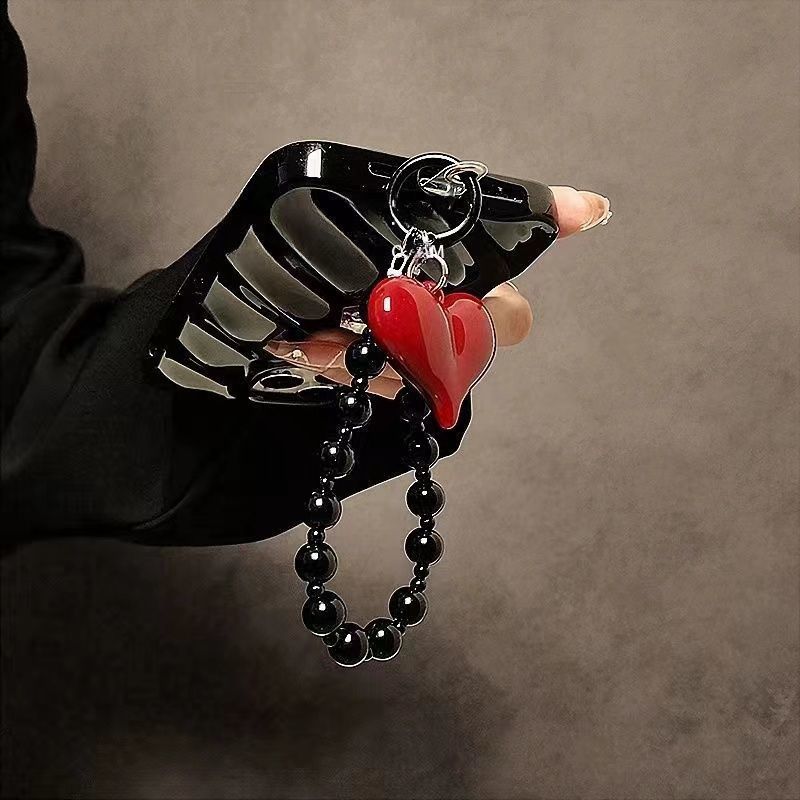 Personalidad creativa amor rojo negro cuentas pulsera pulsera corta colgante caso de teléfono móvil llavero de automóvil bolsos colgantes