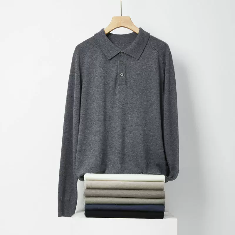 男士长袖针织衫翻领舒适百搭毛衣羊毛衫男简约风商务休闲POLO衫