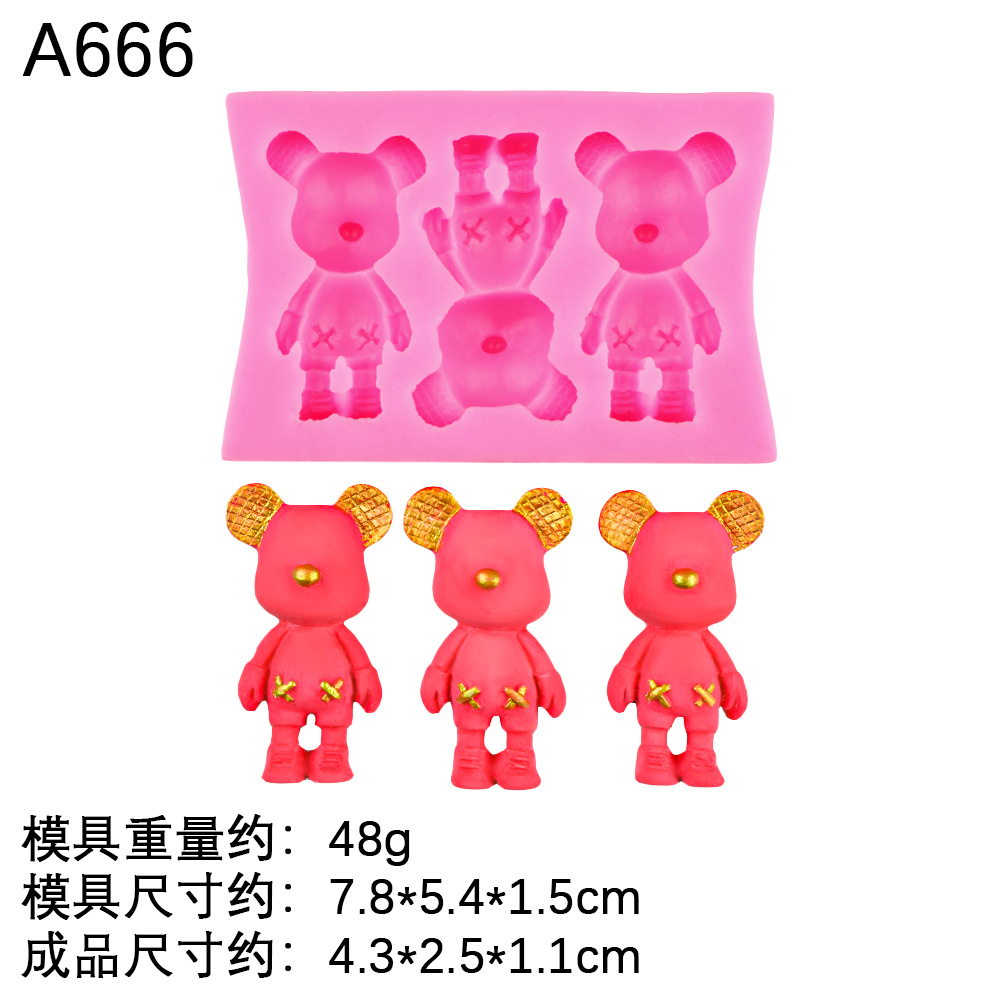 Pajarita de oso de dibujos animados epoxi molde de silicona galleta molde de fondant de chocolate herramienta de molde de yeso hecho a mano de bricolaje