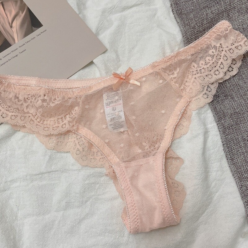 Girls' Lace Underwear, Ultra-Thin Breathable Briefs, Sexy Half-Hip Transparent, Comfortable, Seamless Thong, Polka Dot Low Waist