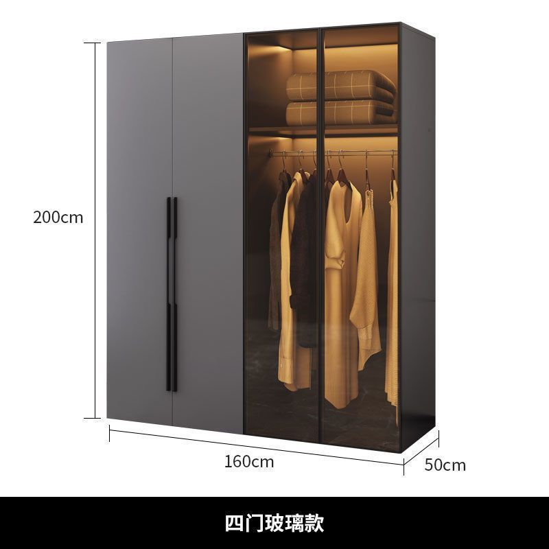 衣柜家用卧室实木现代简约简易玻璃门柜子免安装组合大衣橱|undefined