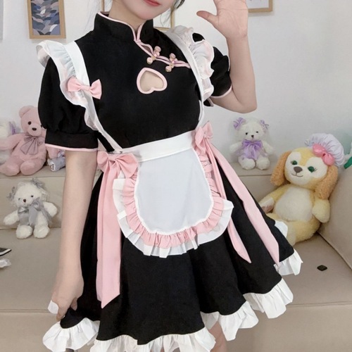 Original Chinese style maid outfit Lolita COS hollow new Chinese style cheongsam maid uniform suit dress