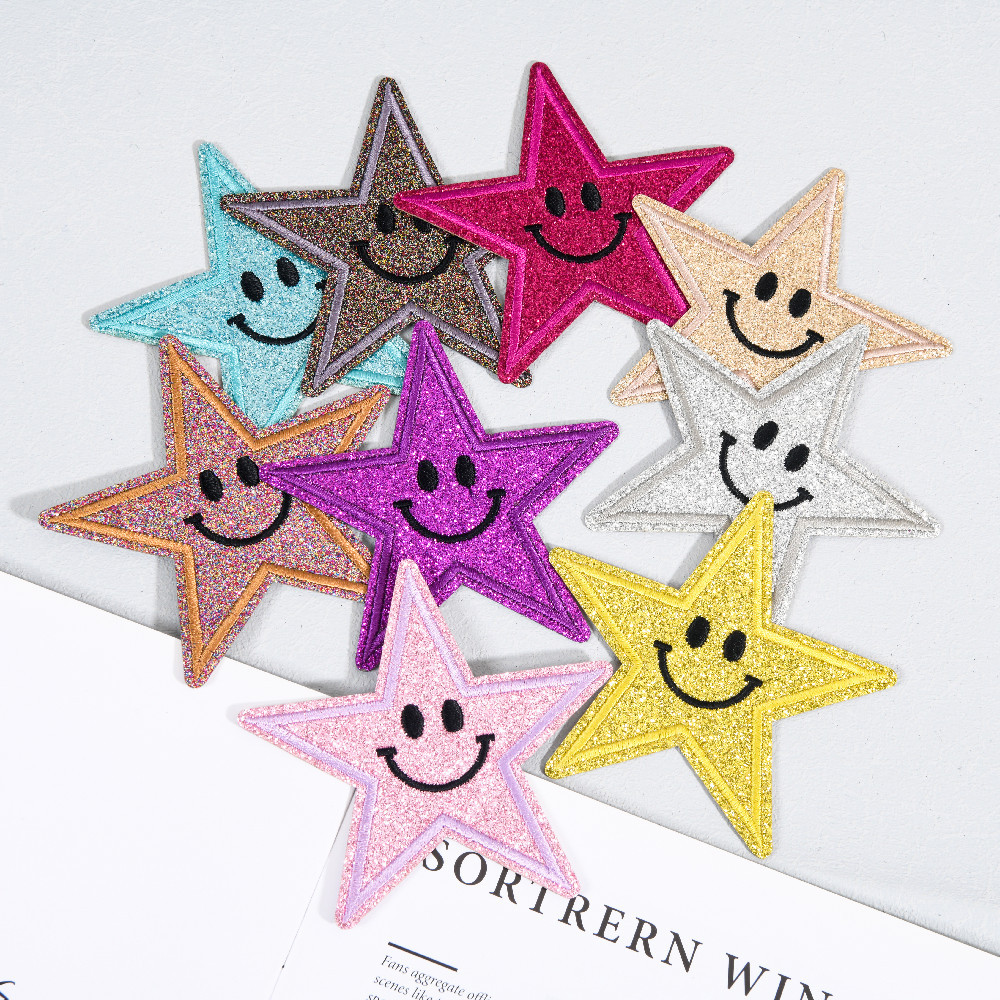 馨文直销电脑绣花彩色金粉五角星 布贴 服装鞋帽搭配外贸批发现货