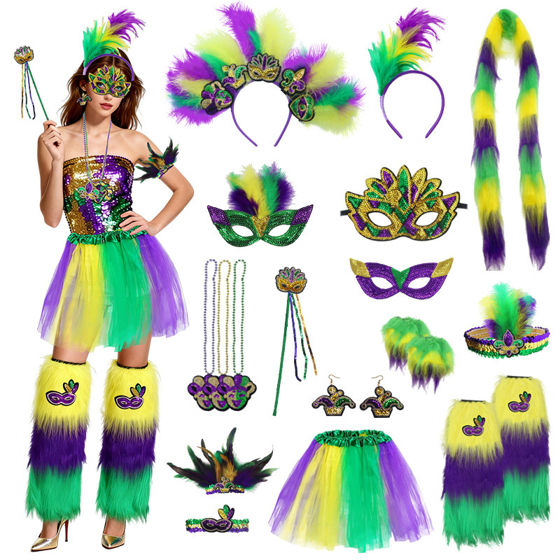 Cross-Border New Product Mardi Gras Gold Purple Green Sequin Suit Prom Party Dress up Bar Performance