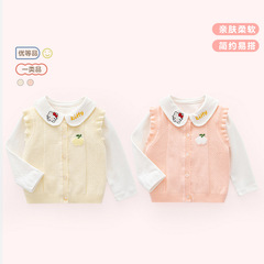 新款花邊袖女童針織開衫A類嬰兒馬甲春秋款純色簡約純棉女童馬甲