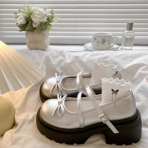 Silver French Flat Heel Pumps for Women 2025 New Summer Pair with Skirts Retro High Thick Sole Mary Jane Shoes