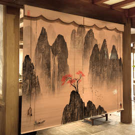 定 制竹帘卷帘中式复古印花卷帘家用窗帘茶室装饰挂画遮阳隔断门