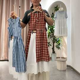 外贸批发女童格子新款套装夏季半身裙中大童罩衫洋气两件套格子裙