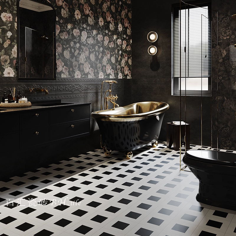 Черная французская ретро черно-белая клетчатая полностью керамическая квадратная плитка для дома, кухни, ванной комнаты, балкона, ресторана, входа в ванную комнату