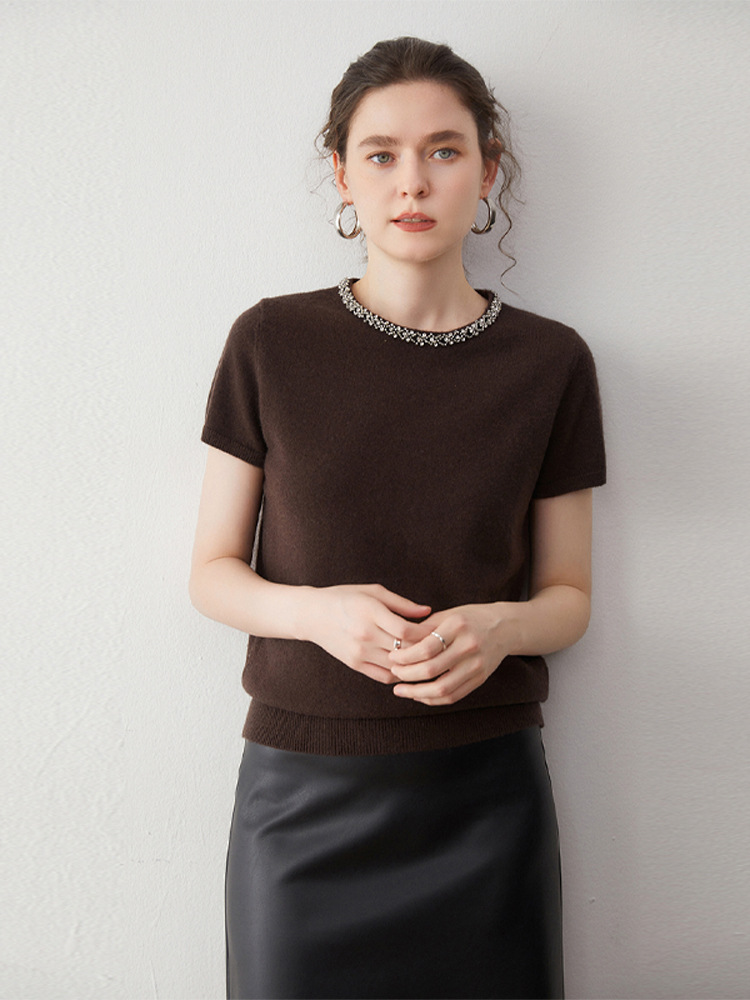Knitted fashionable elegant base sweater with a round collar