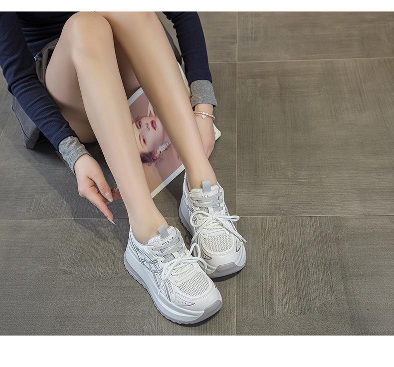 Giày sneaker nữ đế dày phong cách cổ điển, tăng chiều cao, thoải mái — Vàng 5053, Xám 5053, Tím 5053 chi tiết 11
