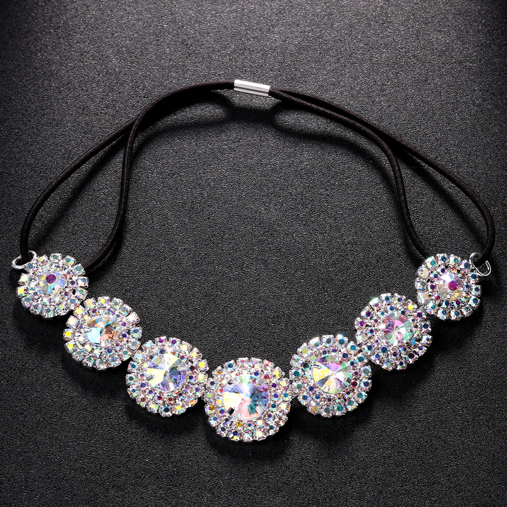 Bohemia de color diamante de moda correa de cabello redonda elástica frente accesorios para el cabello Headwear mujer