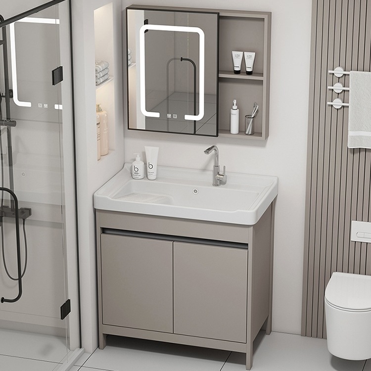 Baño tipo piso espacio gabinete de baño de aluminio combinado balcón cerámico todo en uno lavabo lavabo lavandería lavabo