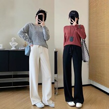 2025自制汤汤裤定纺软糯醋酸桑蚕丝羊绒直筒裤秋季阔腿女士休闲裤
