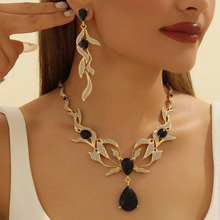 欧美热销项链长耳环两件套结婚首饰高级复古合金镶钻跨境厂家直销