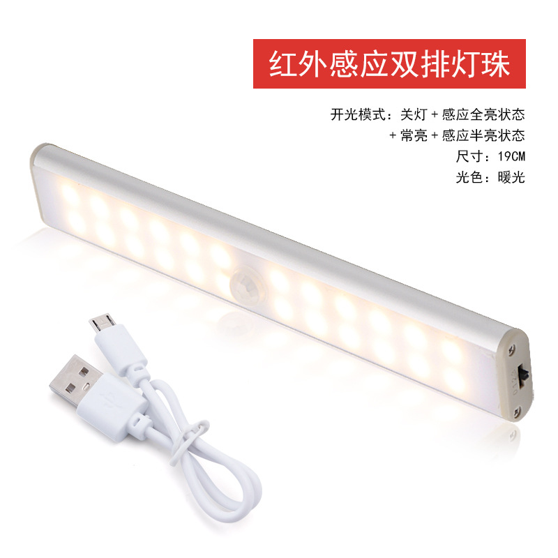 Fuente fabricante recargable luz nocturna luz de sensor de cuerpo humano led inteligente luz de armario de pared luz de armario de succión magnética de batería