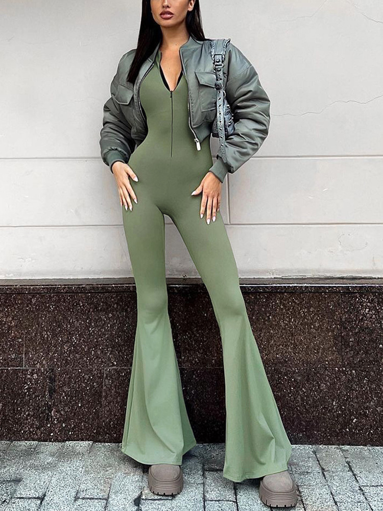 Women's Long Sleeve Bodysuits Zipper Streetwear Solid Color display picture 1