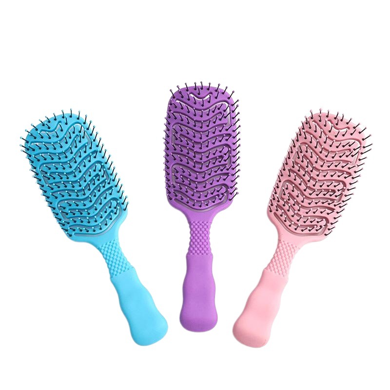 Cabeza cuadrada hueco-hacia fuera el peine de dientes anchos hembra plástico elástico forma costilla peine pelo liso peluquería peine cabeza cuero cabelludo masaje peine