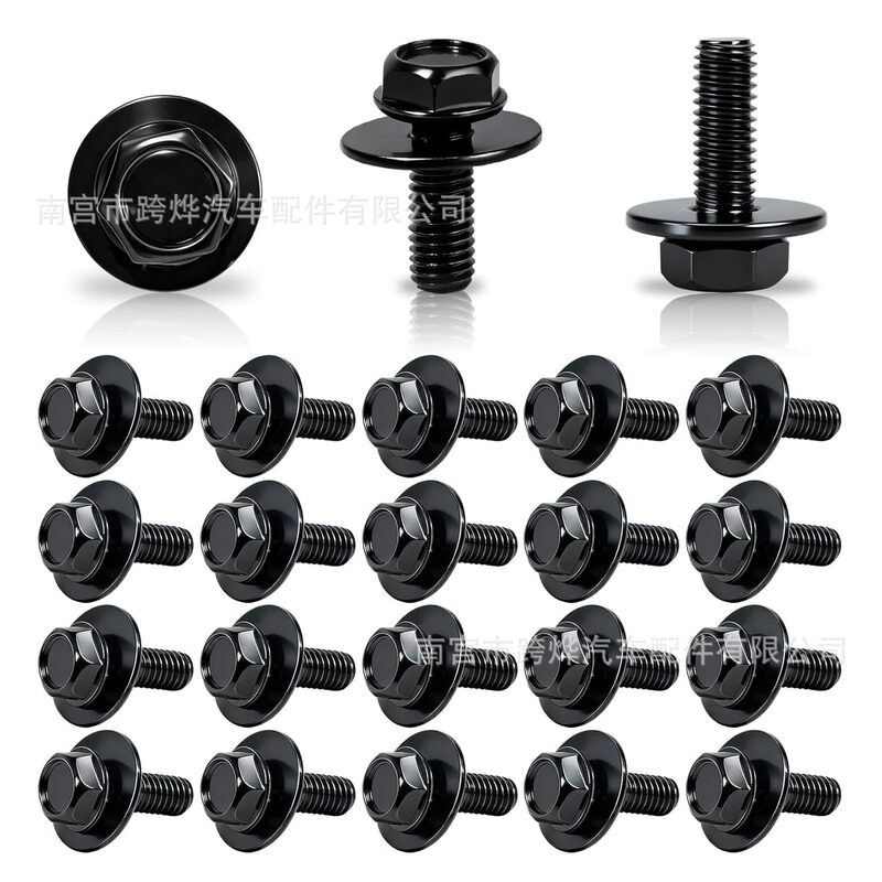 Universal Automotive M6 Metal Hex Screws with Washers for Engine Guard, Bumper, and Fender Flat Screws