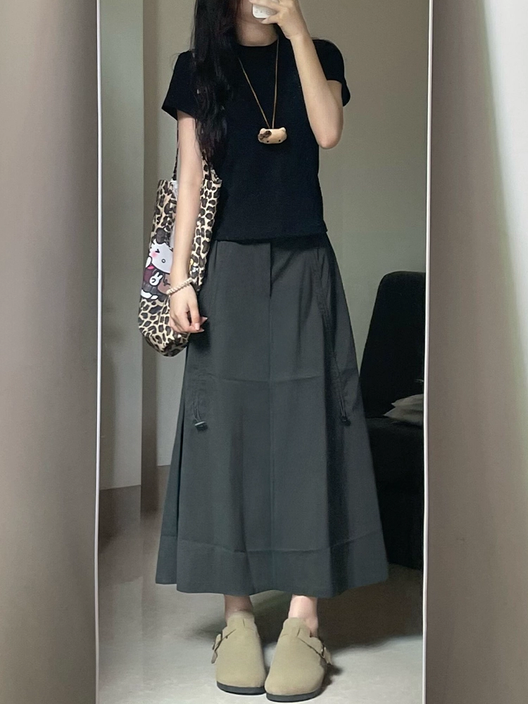 Женская юбка-миди в американском стиле для спецодежды, новая летняя юбка-зонтик трапециевидной формы с высокой талией и закрытыми бедрами.