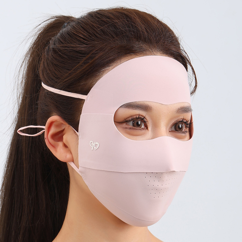 夏季女防曬冰絲無痕涼感防紫外線面罩薄款全臉網眼防曬臉基尼